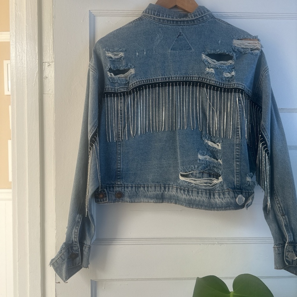 Signature Blue Distressed Jean Jacket with Silver Accents